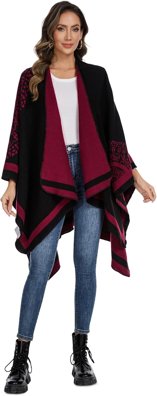 Shawl Wraps for Women, Elegant Knitted Cape Open Front Poncho Scarf Blanket Cardigan Coat for Spring, Autumn, and Winter - Image 6