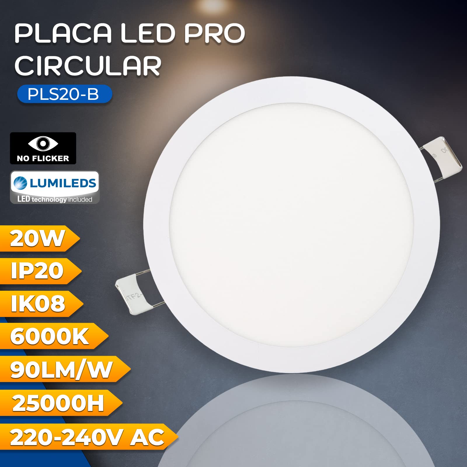 Popp® Pack x10 Placa Downlight LED slim Empotrable Circular 20W corte de Techo Ø205mm 1800 Lm Luz fría 6000K chip No flicker LUMILEDs, para cocina,pasillos,domitorio,salón (20W 6000K 10unidad)