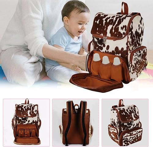 Miniatura 3 de SKY-SELLER - Mochila de cuero para pañales de maternidad, mochila de viaje de cuero para adolescentes y niños, bolsas de pañales multifunción con