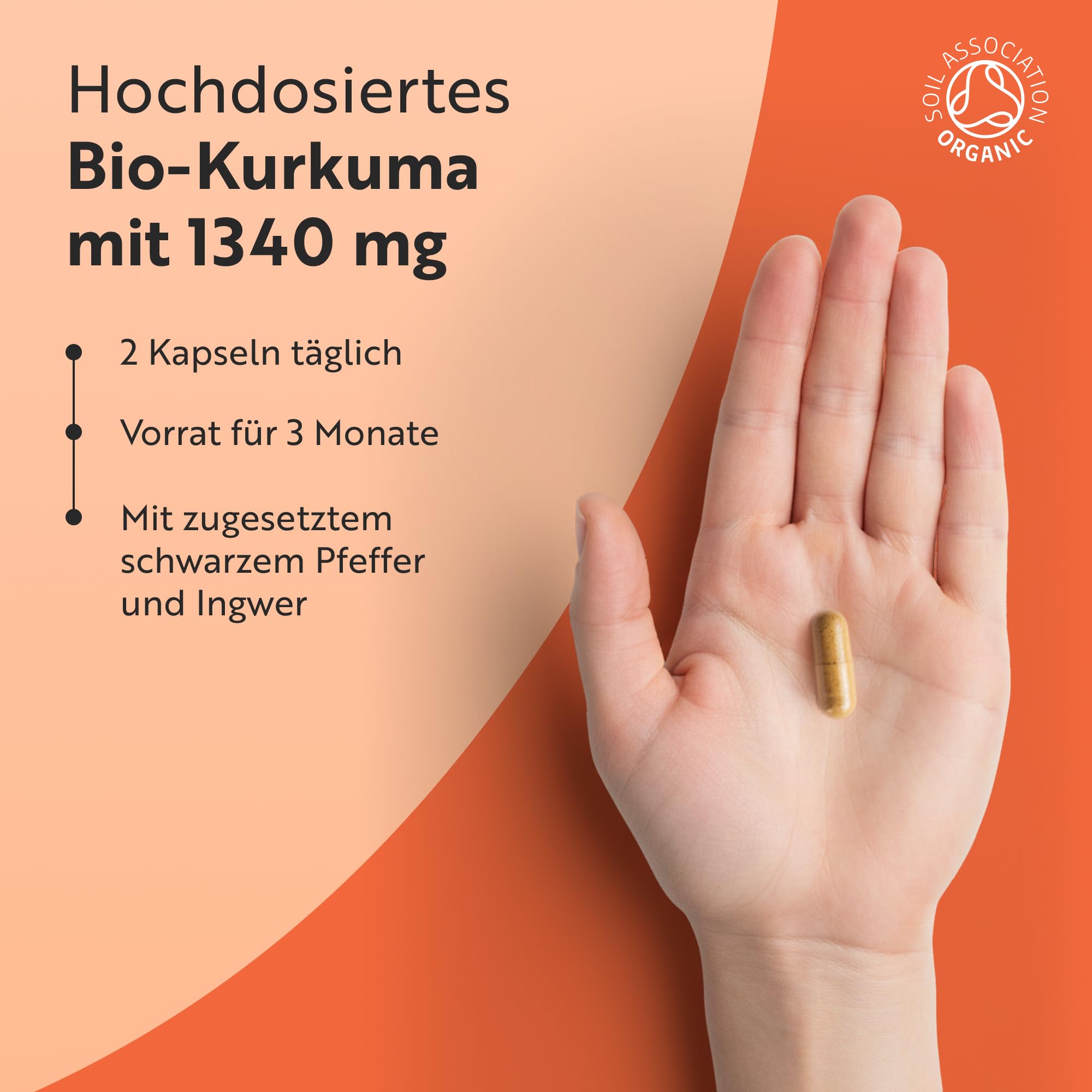 Nutravita Bio Kurkuma Kapseln 1440 mg, schwarzem Pfeffer & Ingwer - 180 vegane Kurkuma Kapseln Hochdosiert (3-Monats-Lieferung) - Curcumin - Bio von Soil Association - 144mg Curcuma Pulver pro Dosis