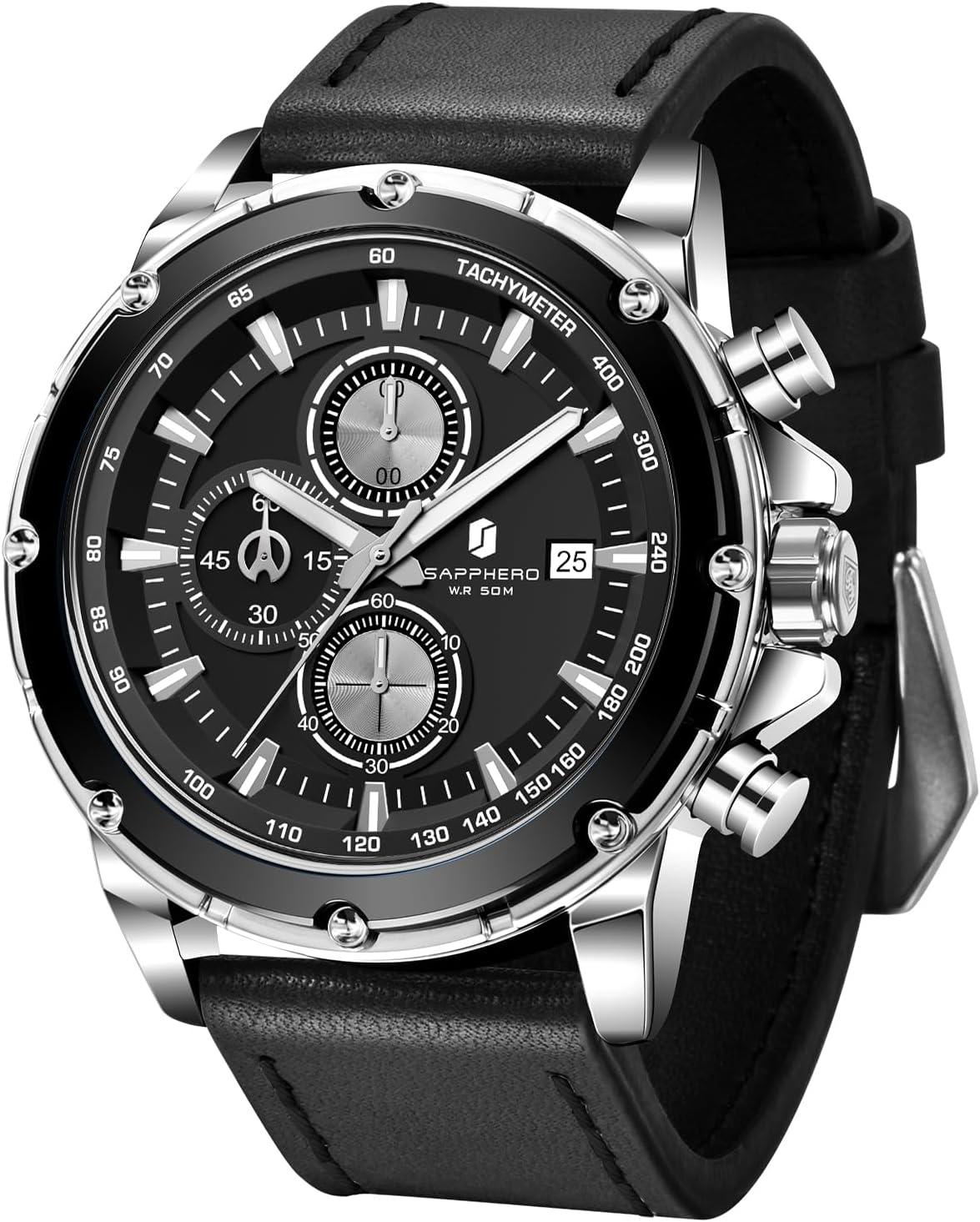 SAPPHERO Mens Watch for Men Quartz Waterproof 50M Date Luminous Chronograph