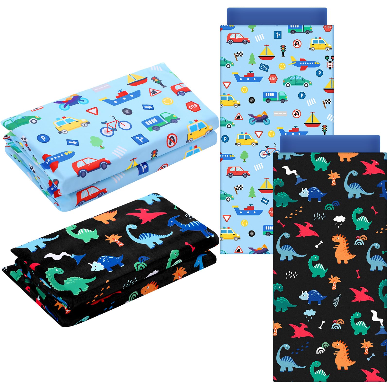 Fanfanwin 2 Pcs Dinosaurs Nap Mat Cover for Boys Sewn in Flap Design Construction Rest Microfiber Mat Cover for Preschool Daycare Kindergarten