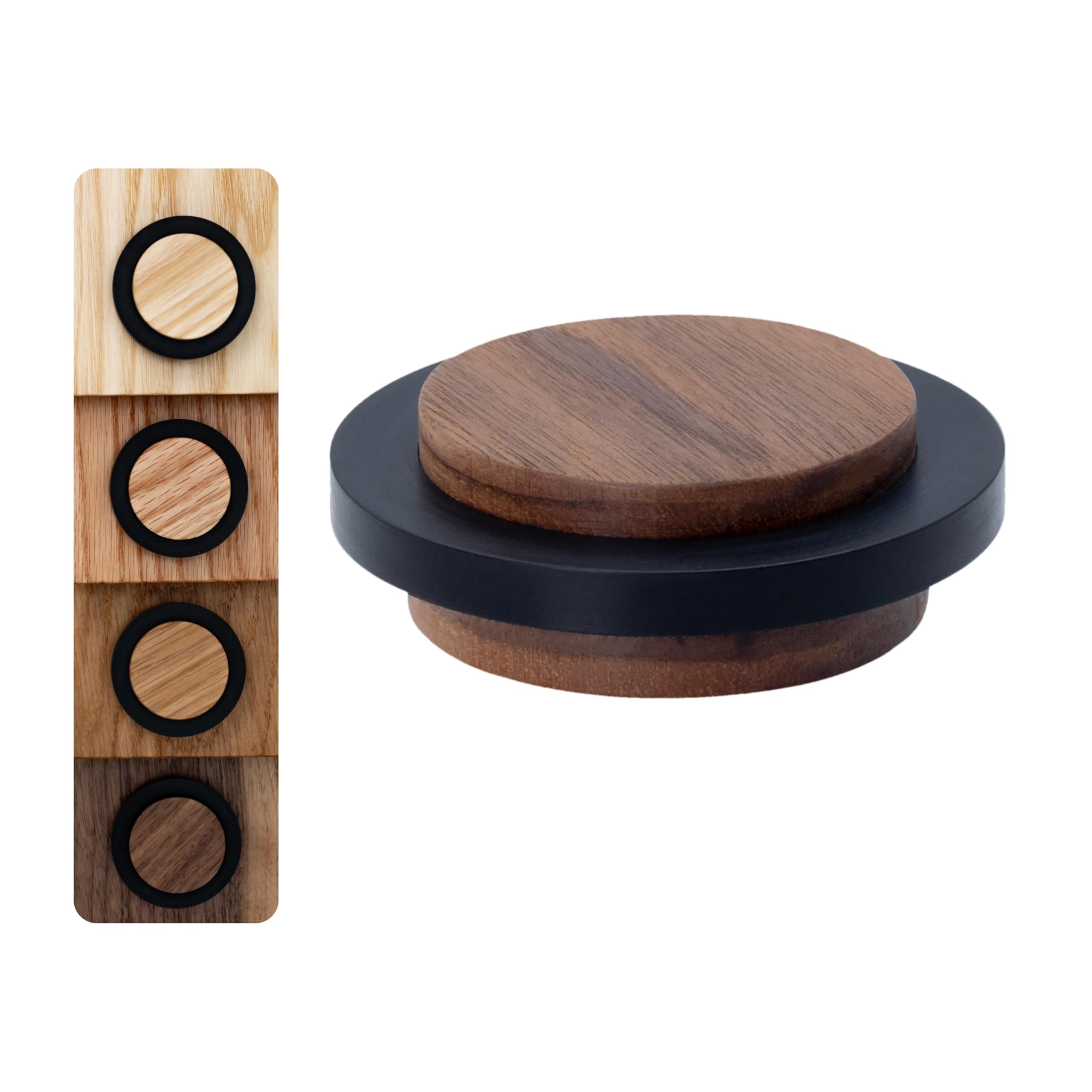 EVI Herrajes | Fermaporta in Legno | Legno di Noce con Gomma Nera | Ø47x22mm | Installazione Adesiva | Ottimo per il parquet | Mod.20345X19