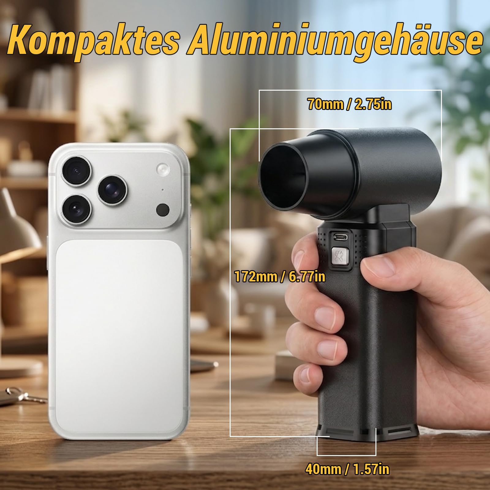 Elektrische Staubgebläse, 130000RMP Electric Air Duster(Pro Max Edition) | 65 m/s Windgeschwindigkeit /Doppelte Akku-Kapazität (16.000 mAh)/Premium Alu-Kühlkörper (kein Überhitzen)/4-Gang Turbo-Modus
