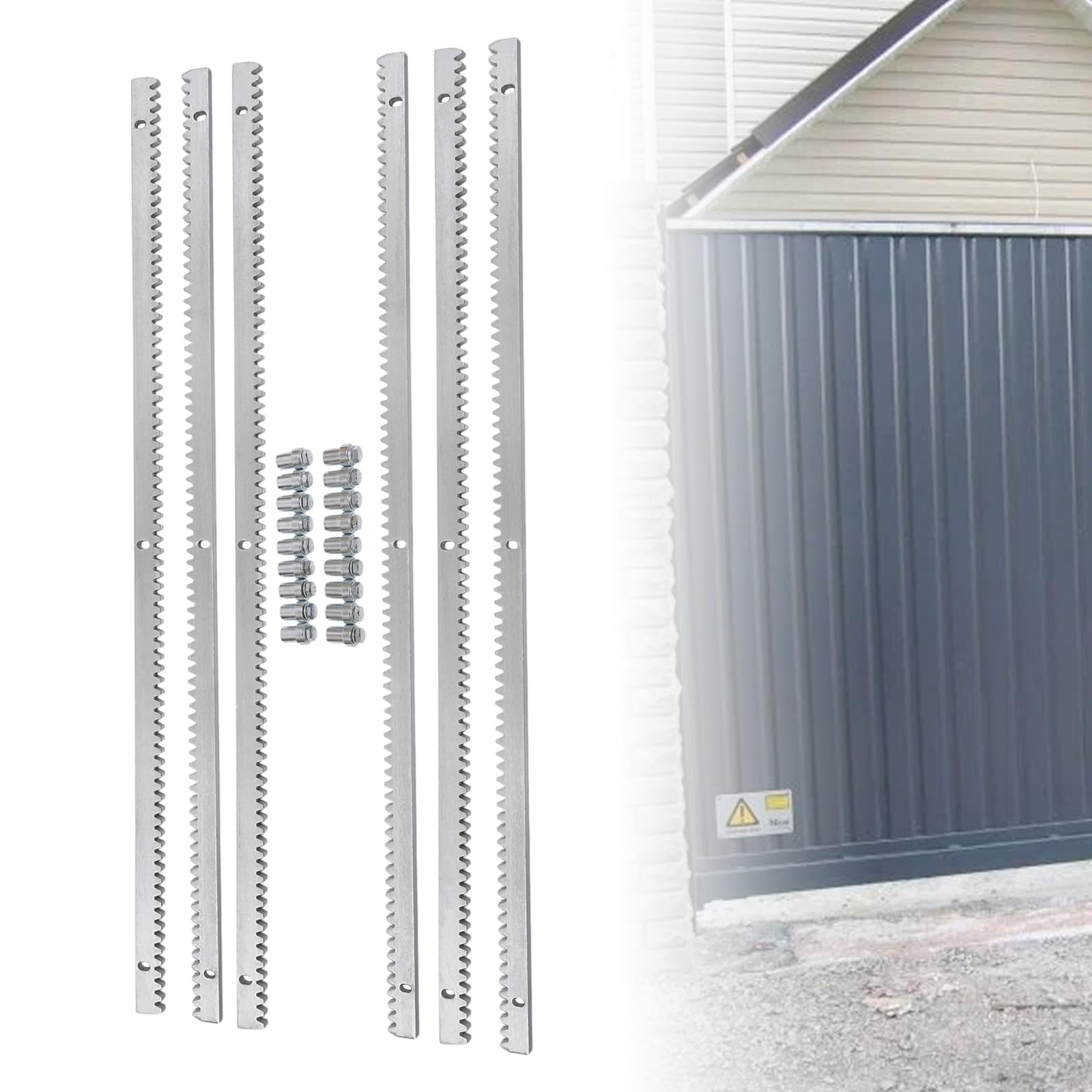 6 x 1m de cremallera de acero galvanizado, accesorio para accionamiento de puertas correderas, pieza de repuesto para accionamiento de puertas correderas