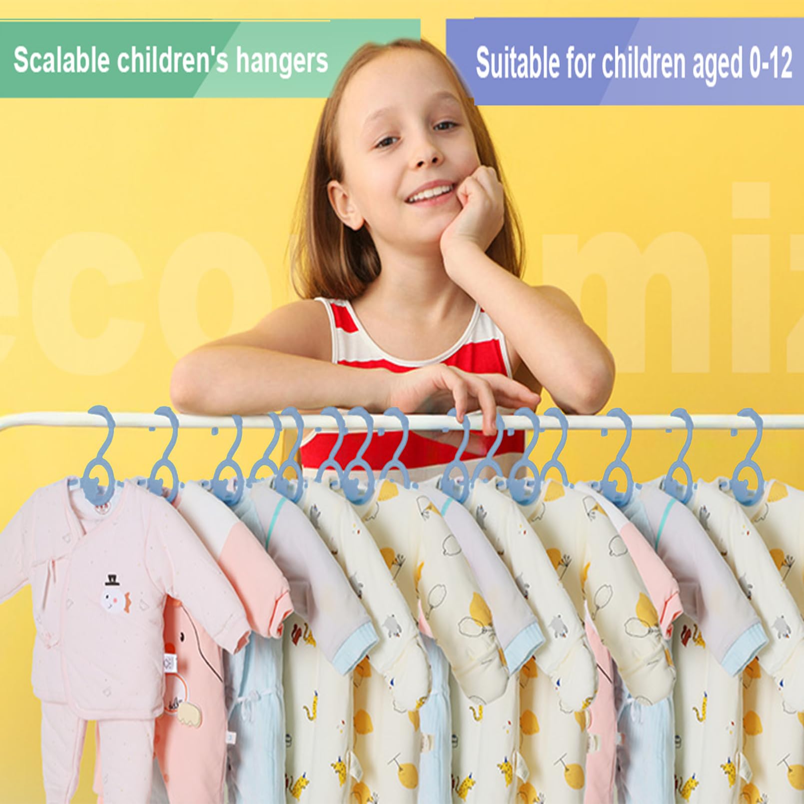 HGYZE Kinder-Kleiderbügel für Schrank, vestellbar von ca. 28–36 cm, Kunststoff, mit Bärenhaken, rutschfest, für Mädchen, Jungen, Kleinkinder, Neugeborene, Teenager-Kleidung, 50 Stück, Blau | Kleiderbügel für Kleinkinder, Mädchen und Jungen, leicht, rutsch