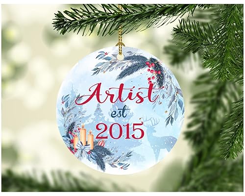 Gift for Artist Est 2015 Christmas Ornaments with Job Name