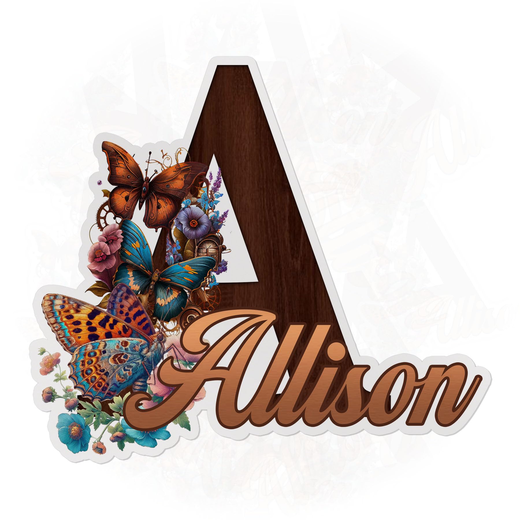 Custom Sticker Personalized Floral Name Sticker Customized Initial, Name with More Color - Flower Butterfly Theme Decor Waterproof Vinyl Sticker for