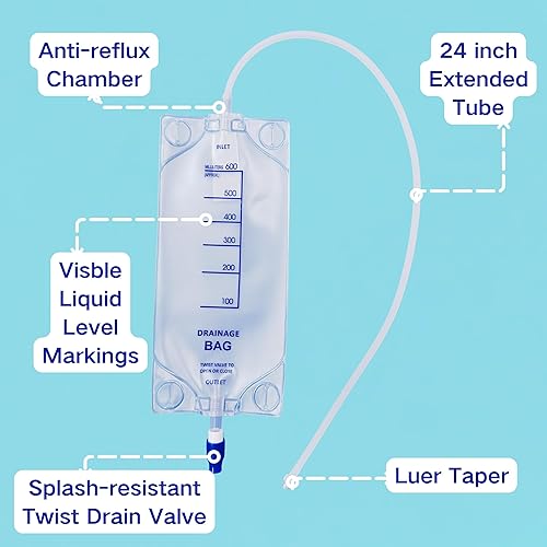 Miniatura 2 de Paquete de 3 bolsas transparentes de nefrostomía de 24 pulgadas (20.3 fl oz), bolsa de drenaje de orina con tubo de 24 pulgadas y válvula de drenaje