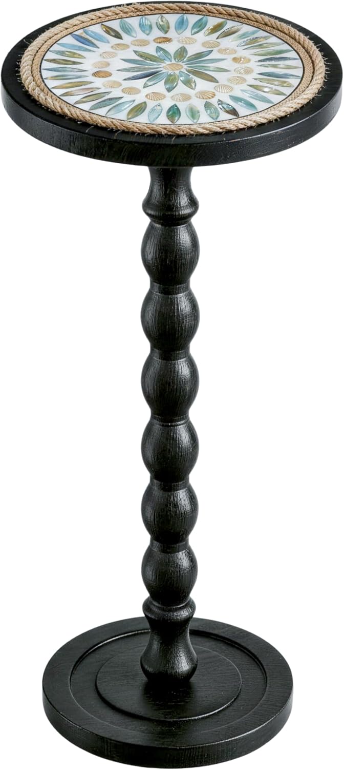 Round Side Table, Small Drink Table for Small Spaces, Rustic Accent Nightstand with Solid Wood Leg for Living Room, Bedroom, Corners, and Office, Handcrafted Finish (Black)