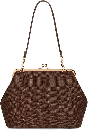 Straw Large Womens Kiss Lock Bag Kiss Clasp Tote Purse Clutch