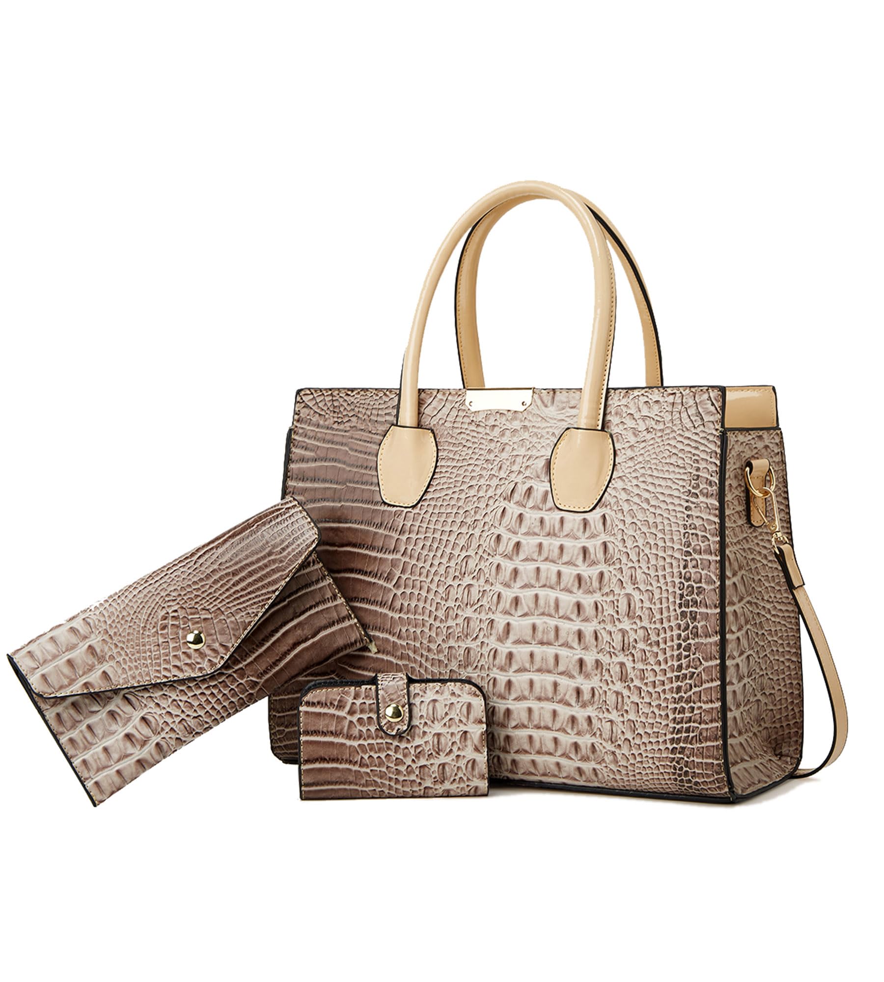 KingTo Luxury Crocodile Embossed 3 pcs Tote Handbag Set with Wallet