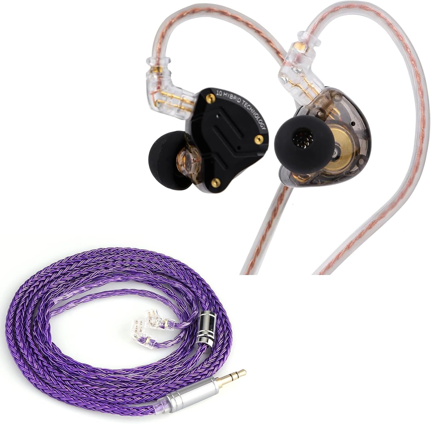 Linsoul KZ ZS10 Pro in Ear Earphones(Without Mic, Dark Black) +Tripowin Zonie 16 Core Cable(Recessed 2pin, 3.5mm, Violet)