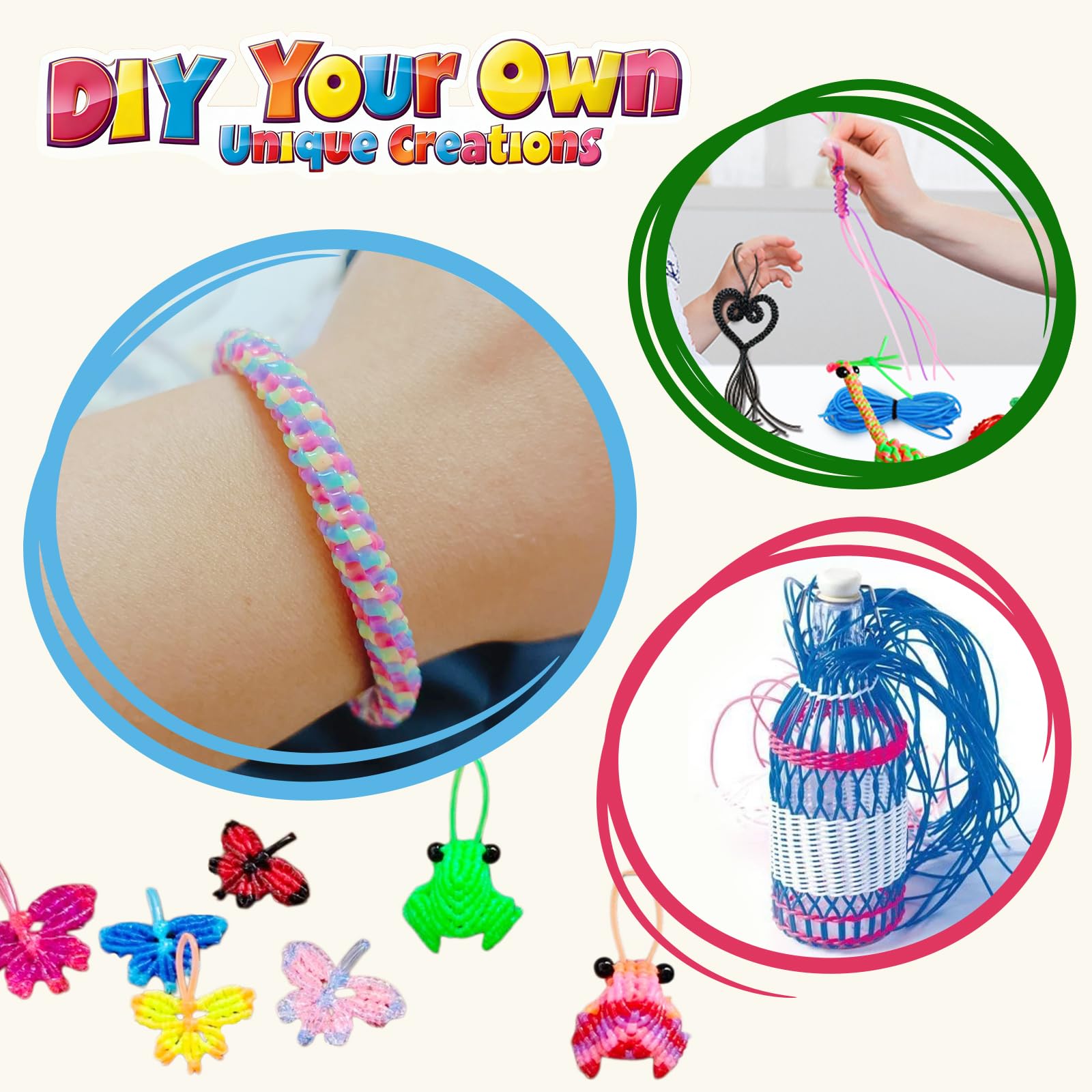 VINATO Kit Fili per Intreccio 220 Pezzi - 200 Fili Elastici per Braccialetti in 20 Colori con Portachiavi e Ganci