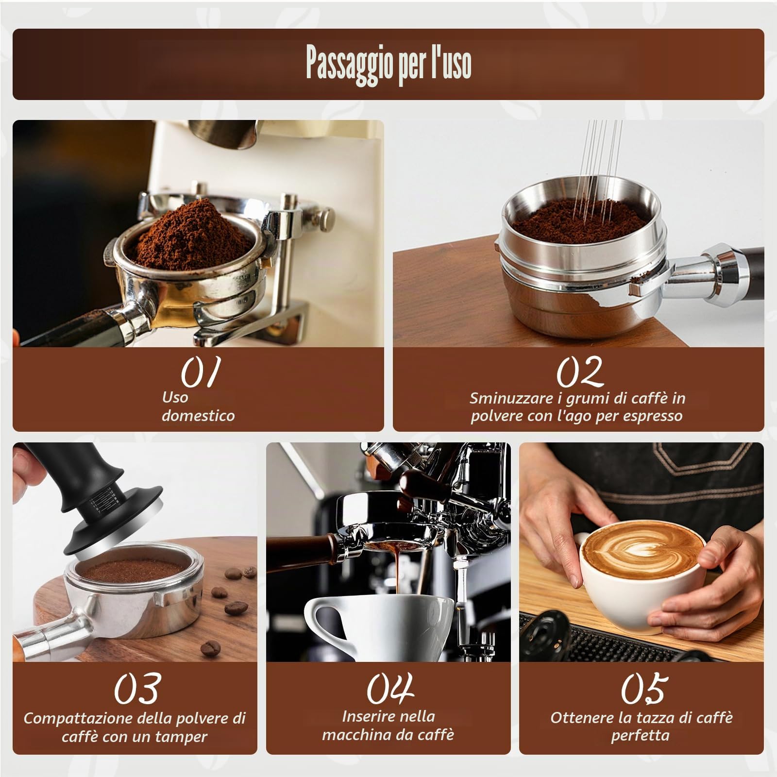 Set Pressino per caffè 51mm | con WDT Tool e Tappetino, Base in Acciaio Inox, Manico Noce, Pressino Ripple per Estrazione Uniforme