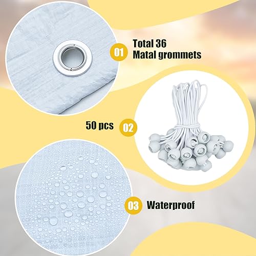 Miniatura 9 de Wesnoy Toldo resistente al agua, cubierta de lona para automóvil, cubierta de repuesto con 50 cuerdas elásticas de bola, solo cubierta superior,