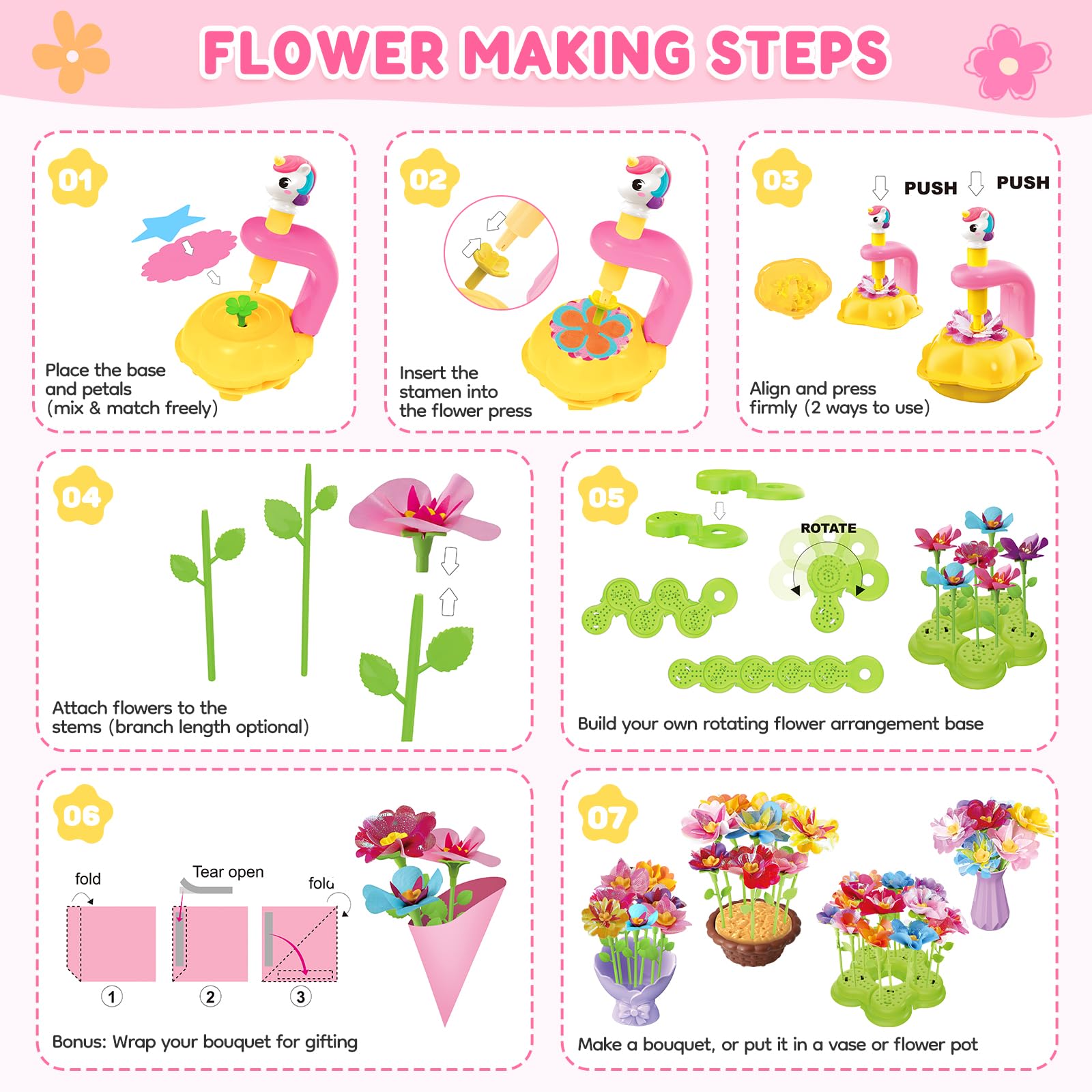 Blumen Basteln Kinder 3-12 Jahre, Bastelset Mädchen, Blumenpresse Kinder, Kreatives Geschenk, Blumenstrauß Spielzeug, DIY Blumen Bastelset Kinder ab 3 Jahre, Geschenk für Geburtstag Weihnachten