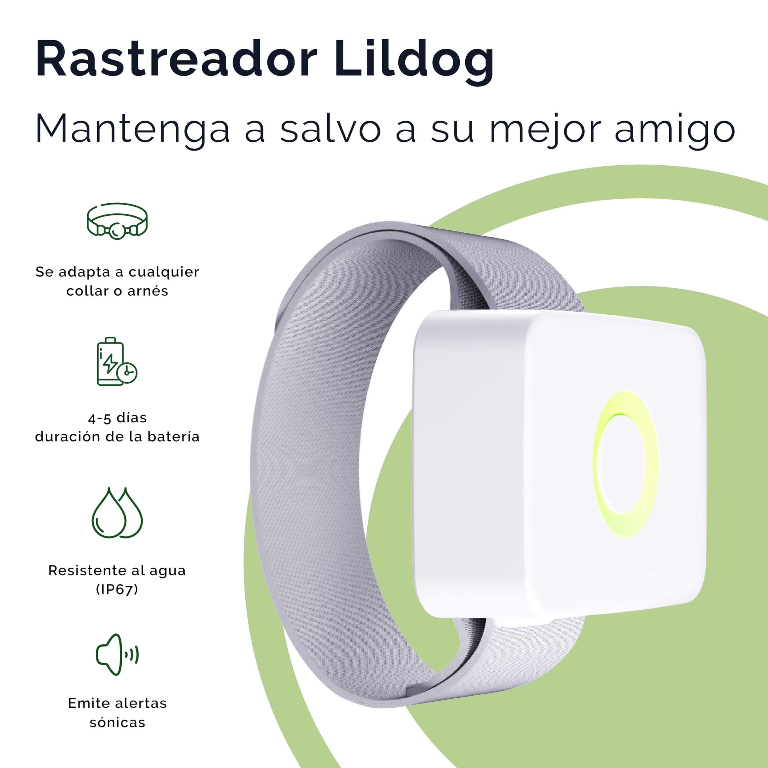 Lildog 2 GPS y rastreador de Actividad para Perros, Impermeable, Ligero, a Prueba de Golpes, Seguimiento GPS en Vivo e historial de ubicación, Contador de Pasos y Monitor de Actividad, Fabricado en