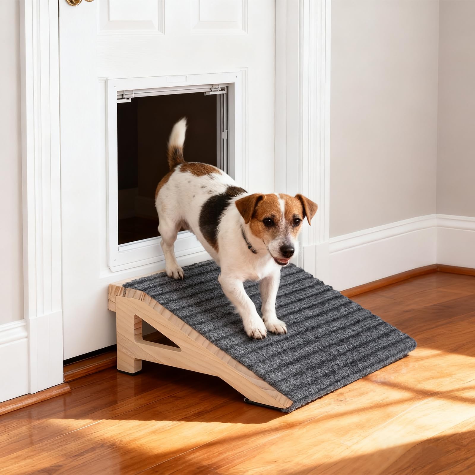 1-Pack Dog Stairs Ramp for Small & Aged Dogs - Wooden Anti-Slip Pet Steps, Low-Angled Dog Assist Ramp for Indoor & Outdoor, 4.2in, Slant Board Calf Stretcher & Footrest, Patio/Home/Office 3-in-1 Use