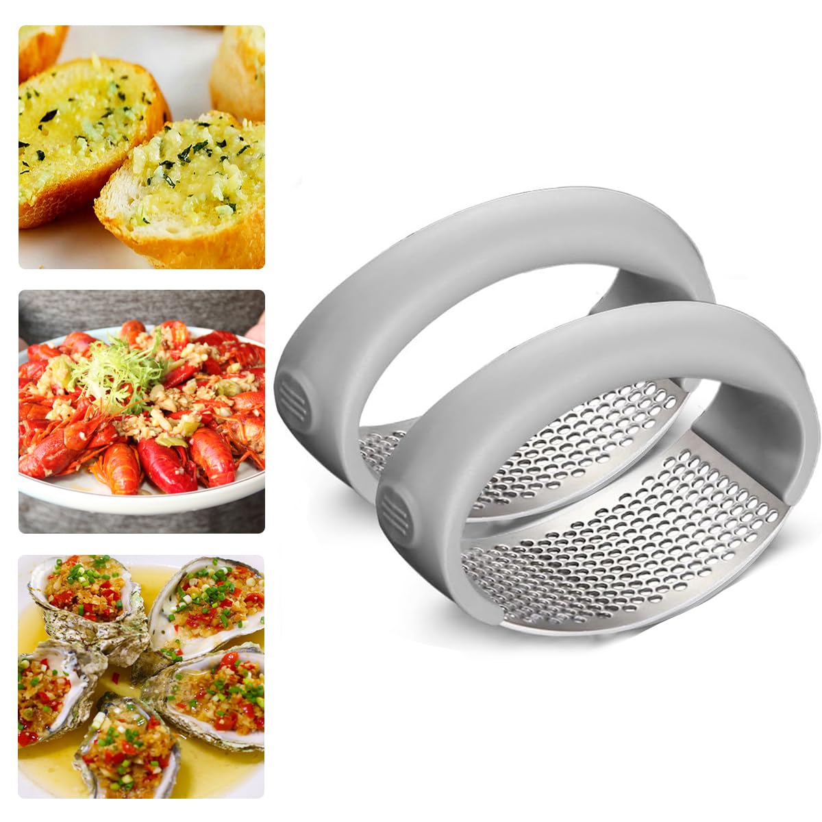 Garlic Press, Garlic Press Rocker Crusher Masher, Portable Manual High Performance Garlic Mincer, Garlic Chopper for Household Kitchen Appliances (Grey-2 Pieces)