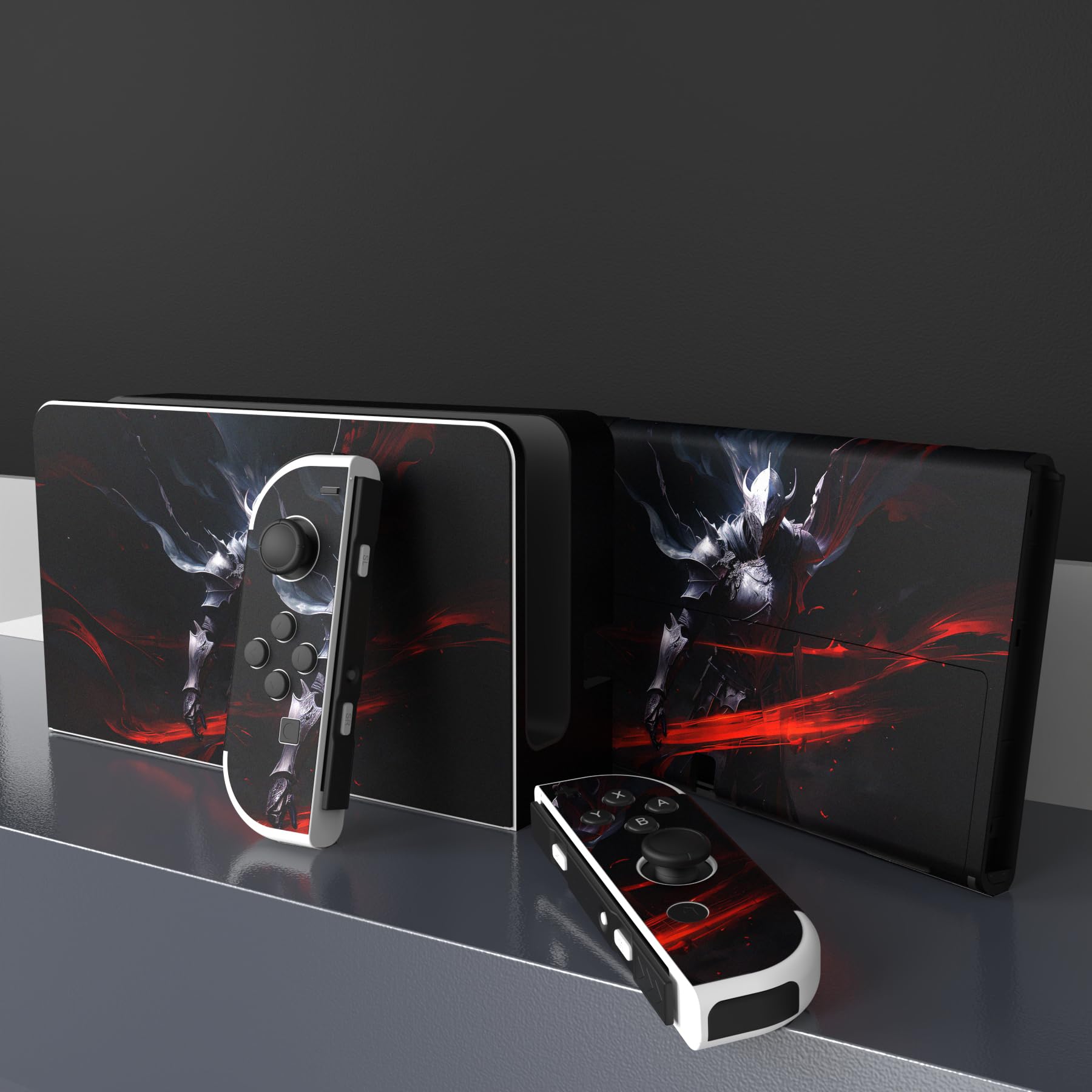 PlayVital Skin Sticker für Nintendo Switch OLED Modell,Aufkleber Sticker Decal Folie Abziehbild Faceplates Klebefolie für Switch OLED Konsole&Joy Con&Dock&Grip(Silberner Ritter)