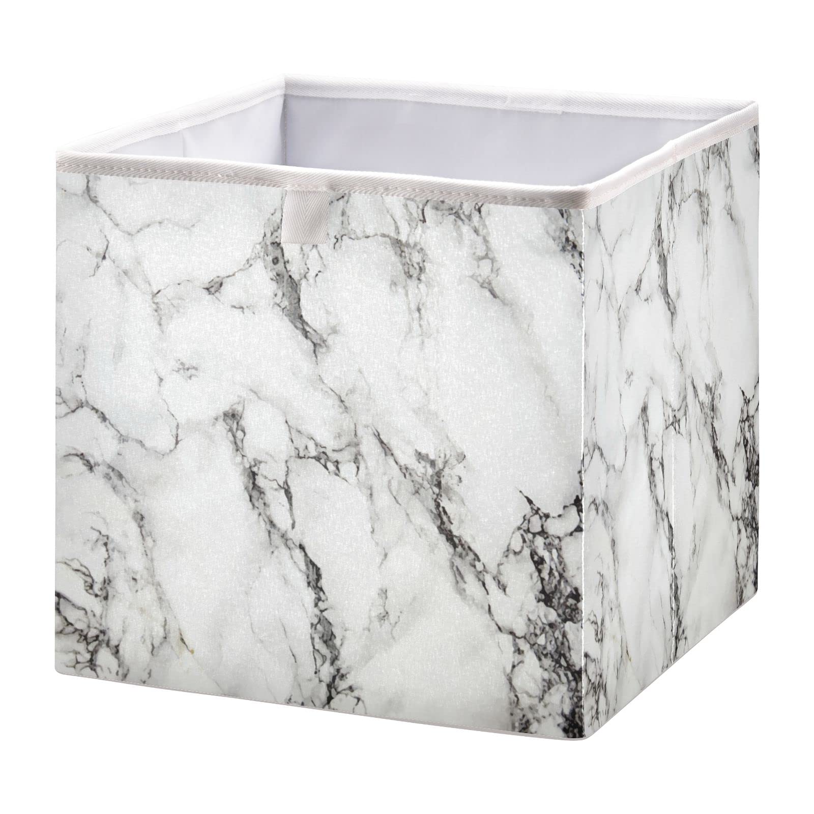 CaTaKu White Marble Cubes Storage Bins 11 inch Collapsible Fabric Storage Baskets Shelves Organizer Foldable Decorative Bedroom Storage Boxes for Organizing Home