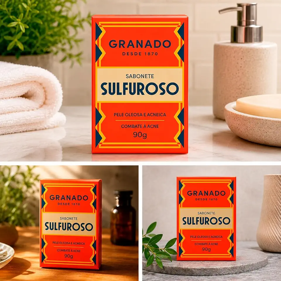 Sabonete Sulfuroso, Pele Oleosa e Acneica, 10% Enxofre, 90g, Kit com 3 Unidades