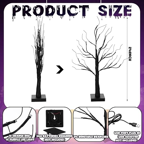 Miniatura 9 de Ganeen 2 piezas de decoraciones de Acción de Gracias para interiores y otoño, árbol de arce iluminado de 24 pulgadas, decoración de árbol artificial