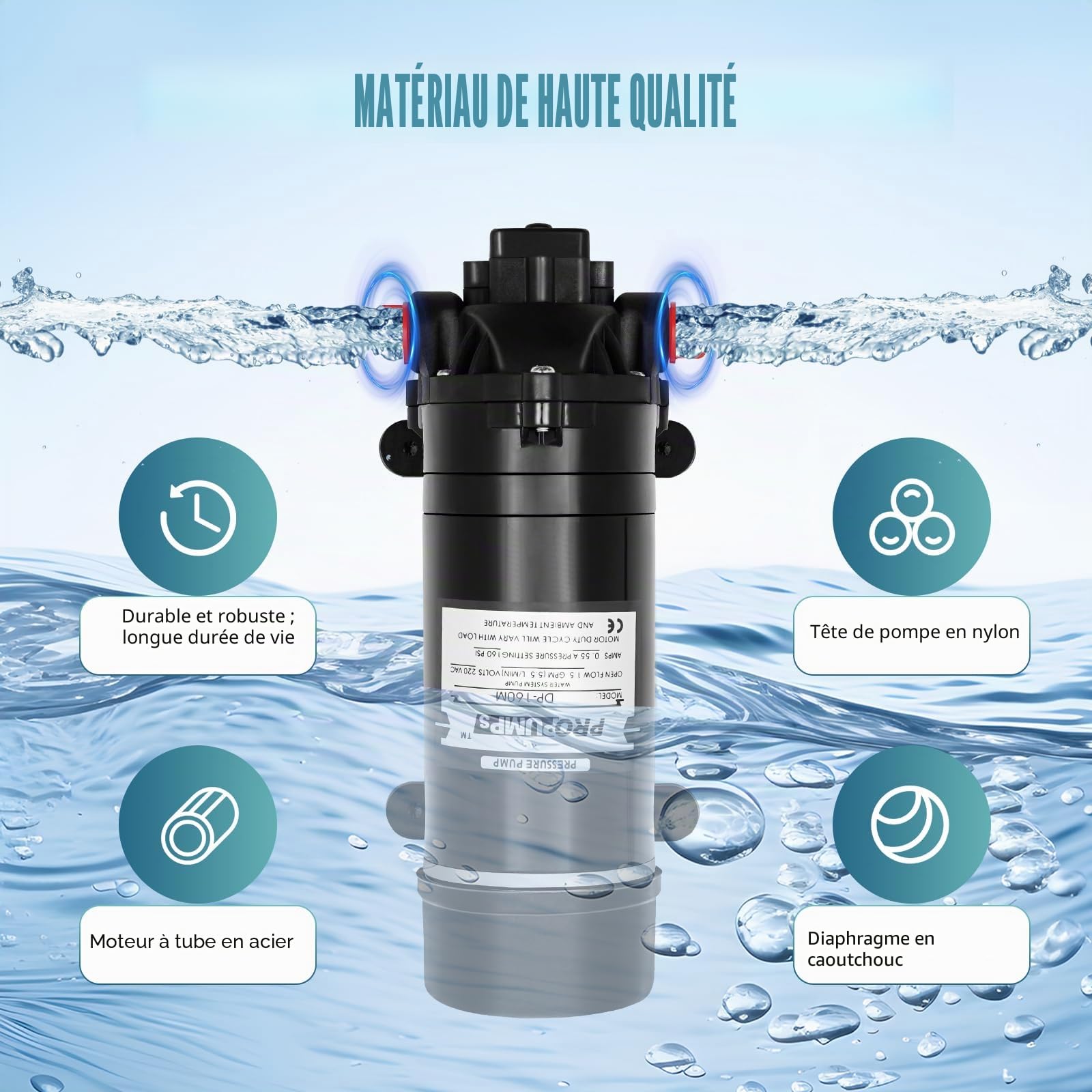 Pompe à eau 120 W 220 V 11 bar - Pompe à pression - Pompe à eau à membrane auto-amorçante - Débit 5,5 l/min - Mini pompe à membrane avec interrupteur de pression automatique - Pompe de surpression