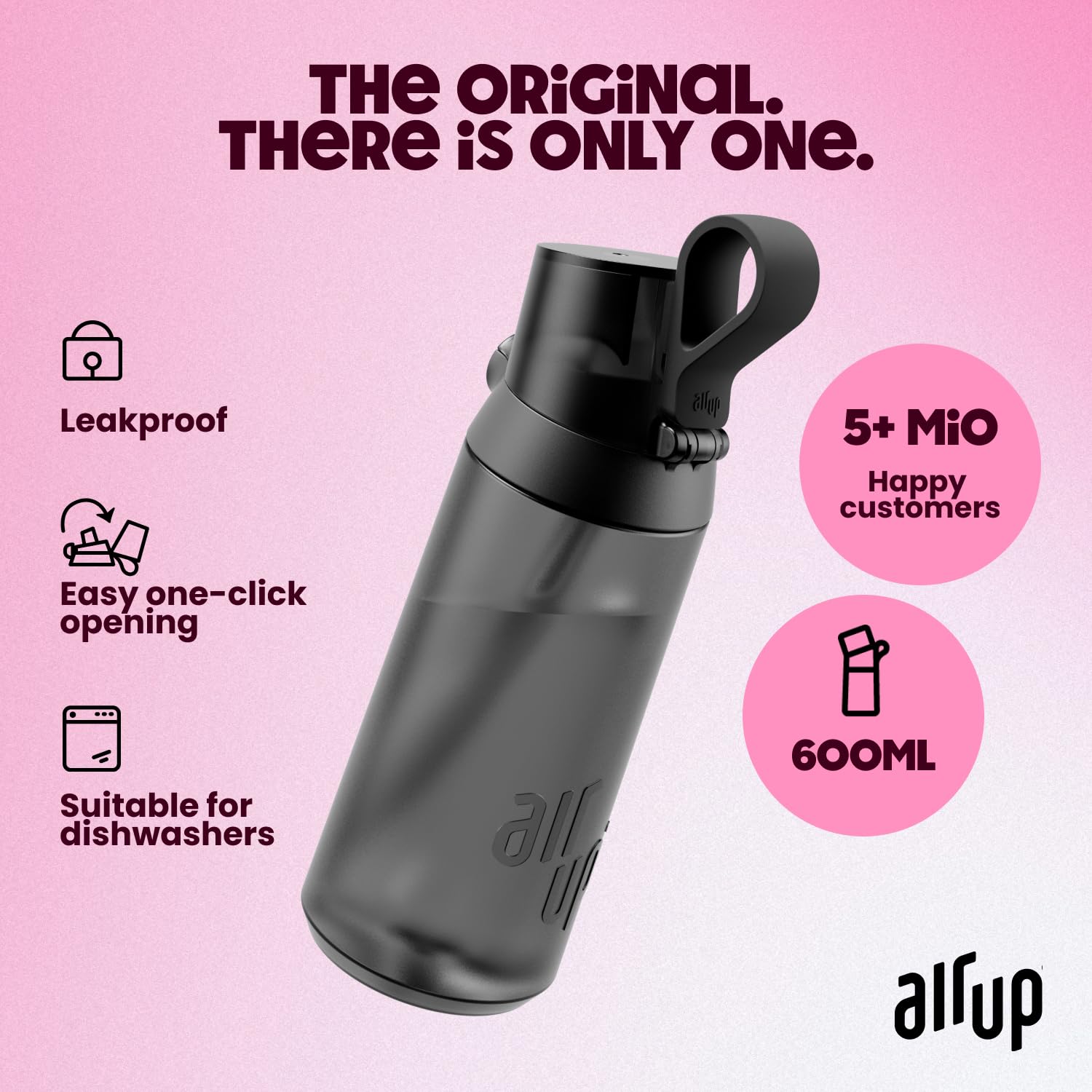 AIR UP® Click Midnight Black oryginalny zestaw startowy z kapsułkami w 5 smakach, butelka na napoje 600 ml z aromatem bez cukru, nadaje się do mycia w zmywarce, nie zawiera BPA