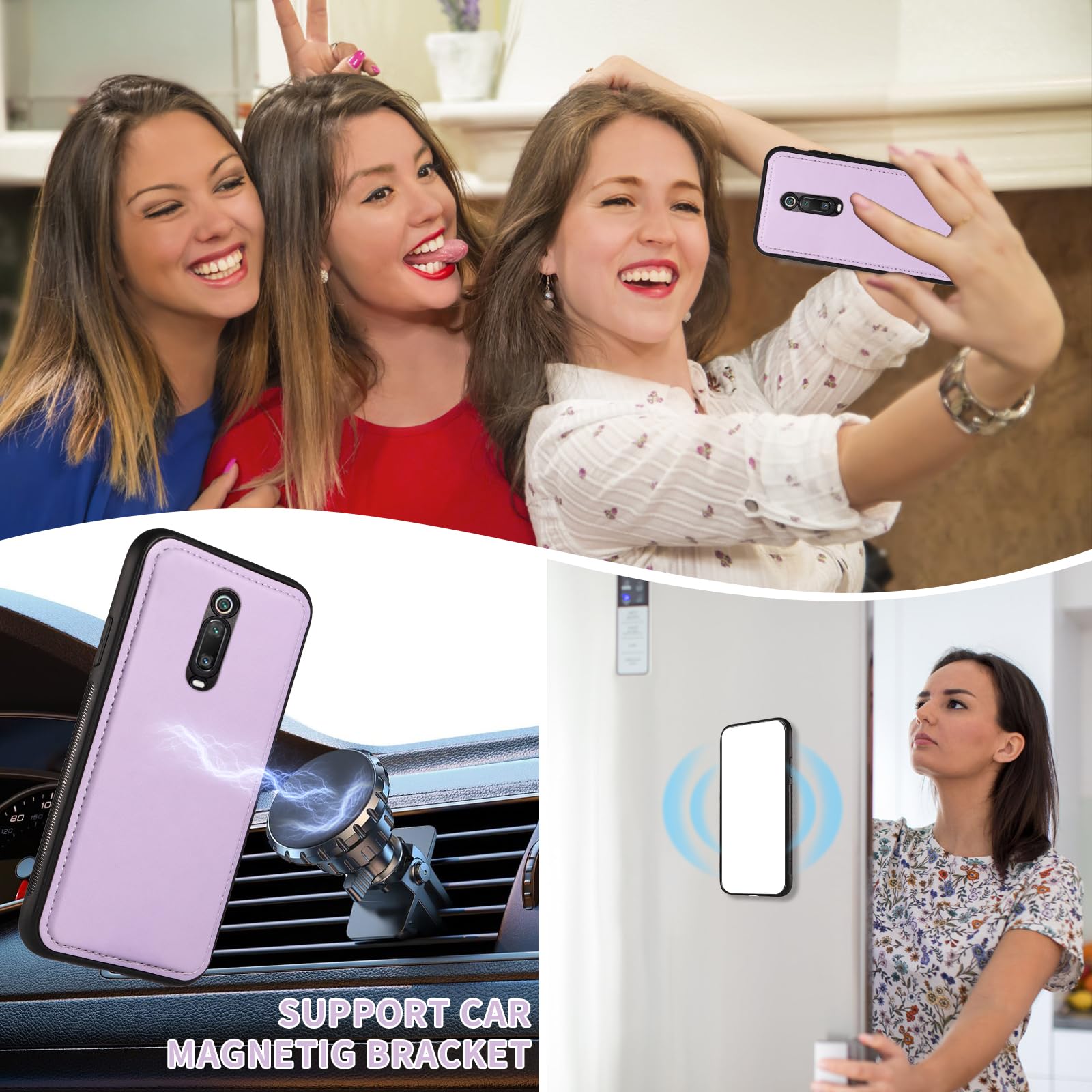 Asuwish - Carcasa para Xiaomi Mi 9T/Mi9T Pro/Redmi K20 y RedmiK20 Pro con cristal templado y cordón para tarjeta magnética de piel con tapa para soporte M1903F10G Mi9TPro T9 teléfono caso morado