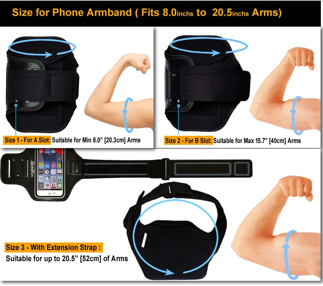 Sports Armbands for iPhone 8 Plus 7 Plus 6/6s Plus, Galaxy S8/S7 Plus Edge Note 8, Fitness Running Workout Gym Jogging Case Holder Arm Band with Extension Strap, Fits 5.5” to 6.2” Cell Phones