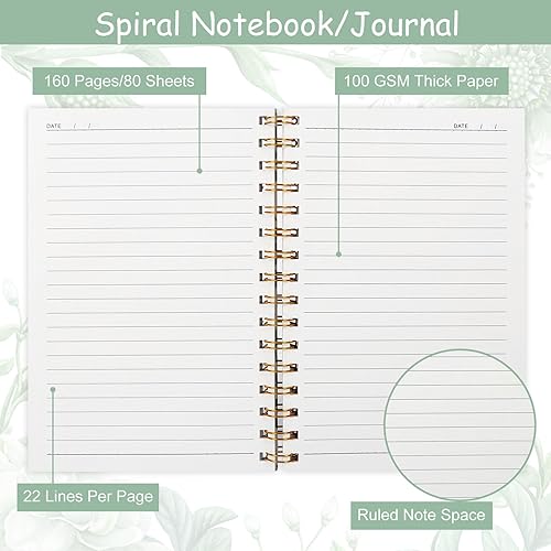 Miniatura 2 de Greenery - Cuaderno de espiral de 80 hojas A5, hojas de eucalipto de acuarela, cuaderno de rayas universitarias, encuadernación fuerte de doble