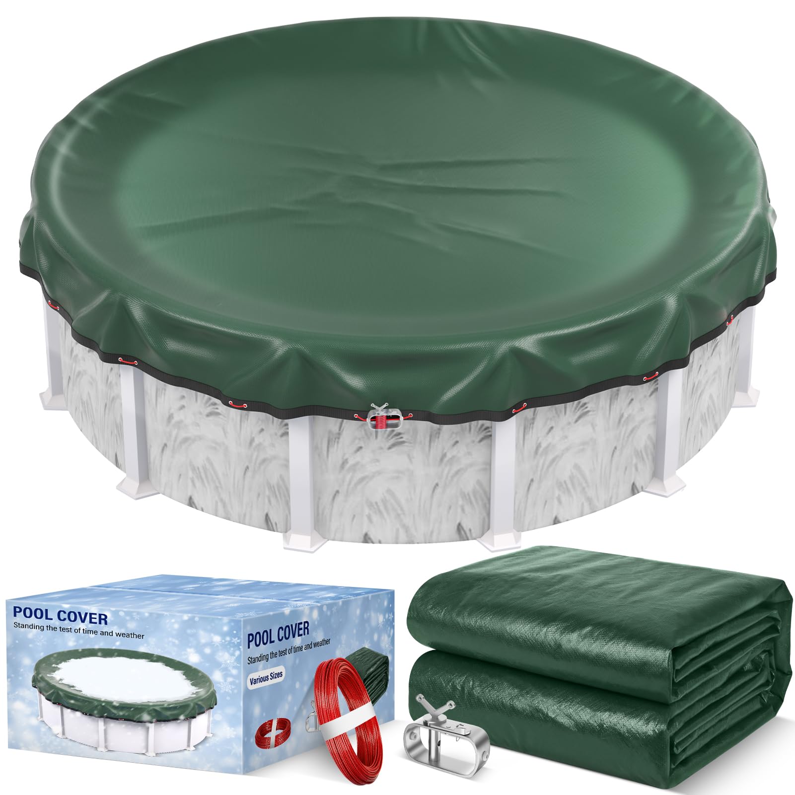 21ft round winter pool cover 500d extra thick above ground pool cover above ground pool protection with winch and cable,green
