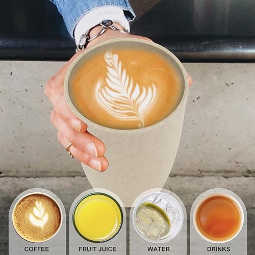 Miniatura 4 de Vasos de paja de trigo, 6 unidades, buena alternativa al plástico, reutilizables, vasos reutilizables de 12 onzas, vasos irrompibles para beber