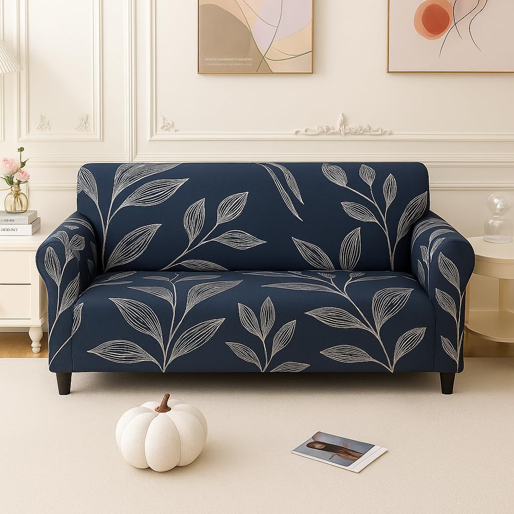 Homerz Premium Universal Elastic fit Sofa Cover Fully Covered, Non-Slip Sticky Elastic Stretchable Sofa Set Slipcover Protector (Lotus, 3 Seater)