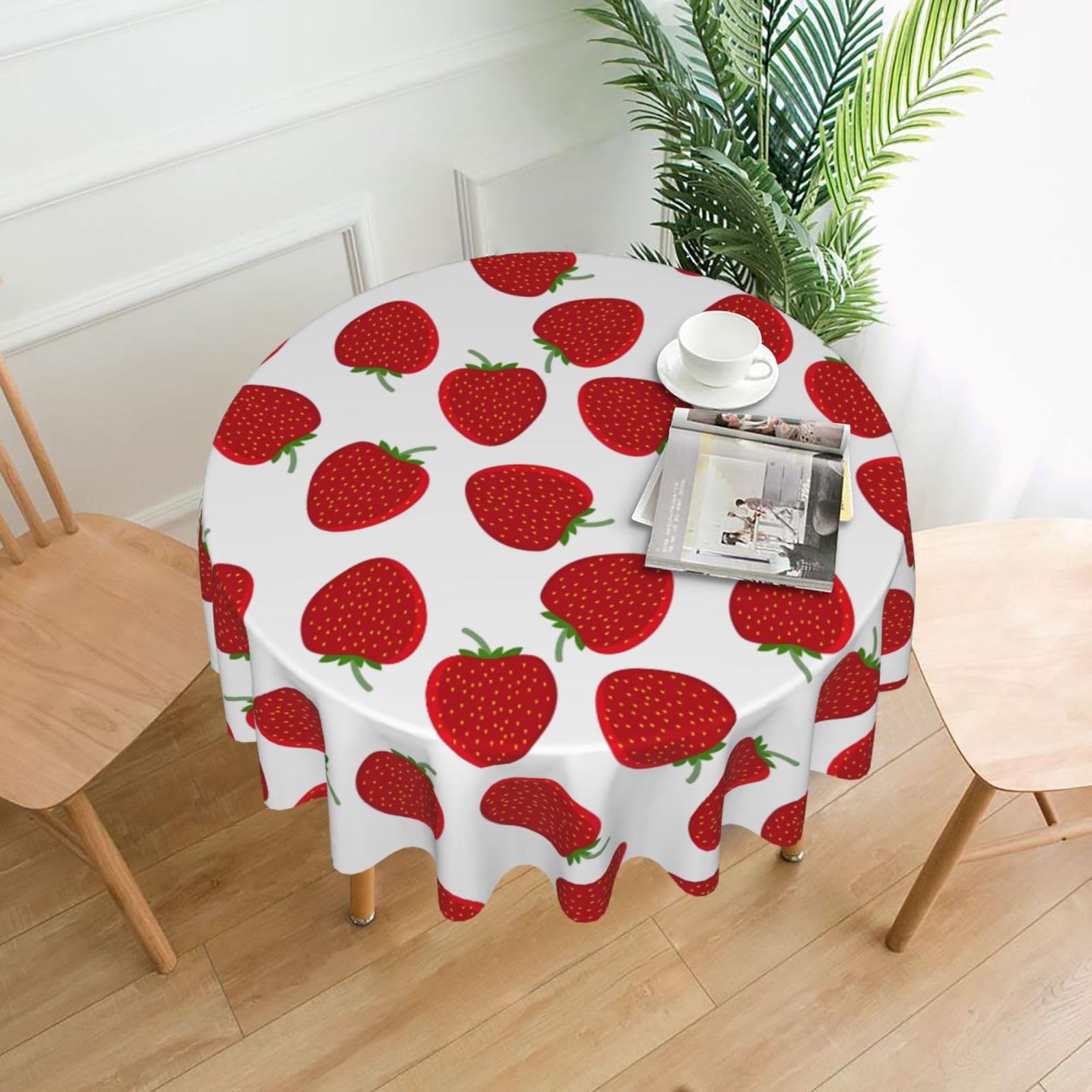WHJSSF Strawberry Prints Round Decorative Table Throw 60 Inch – Waterproof Table Cover for Dining, Coffee Tables, and Outdoor Events