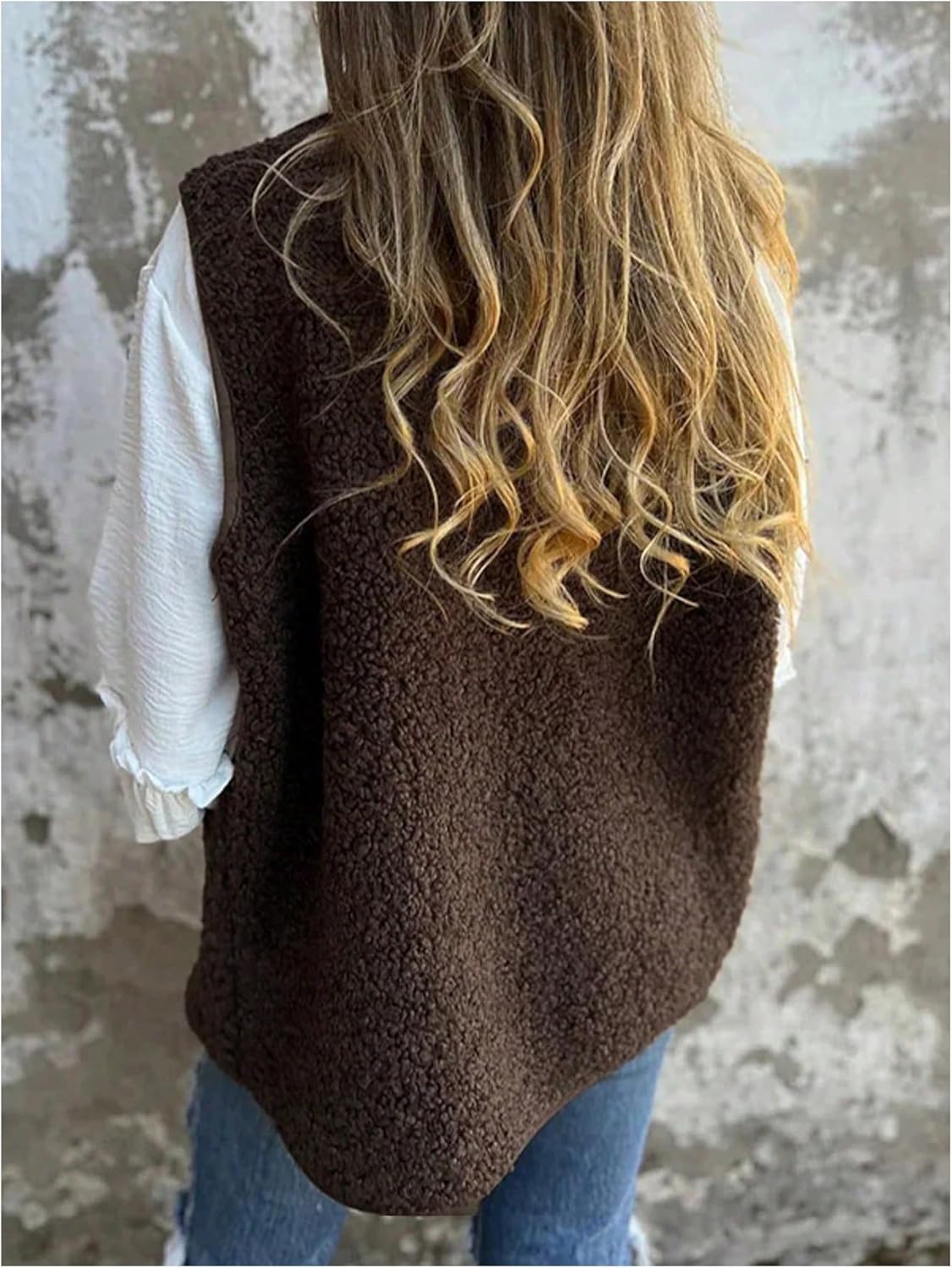 Floerns Women's Fuzzy Fleece Vest Button Down Fall Sherpa Jacket Outerwear with Pocket - Image 2