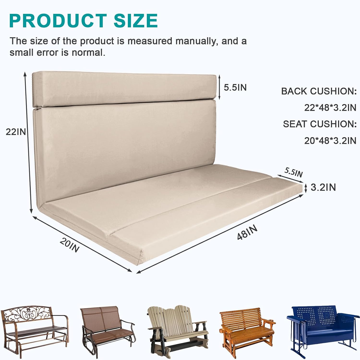 Outdoor Loveseat Cushions for Patio Furniture, One-Piece Seat and Back Cushion, Water-Repellent Fade-Resistant Olefin Fabric, 48-Inch Outdoor Cushion with High-Resilience Foam, Khaki
