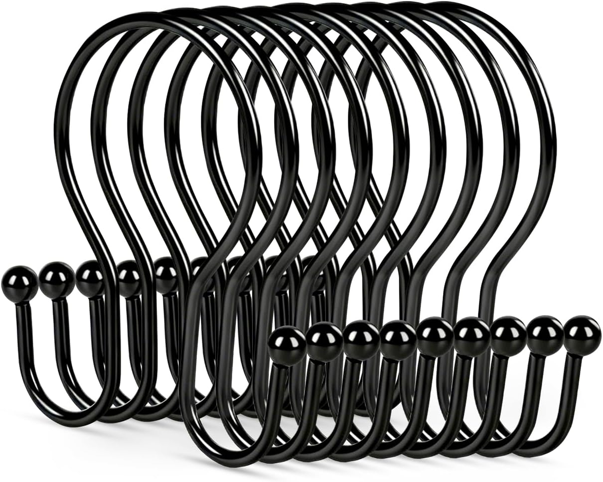 Resze 12PCS Shower Curtain Hooks, Sturdy Metal Black Shower Curtain Rings