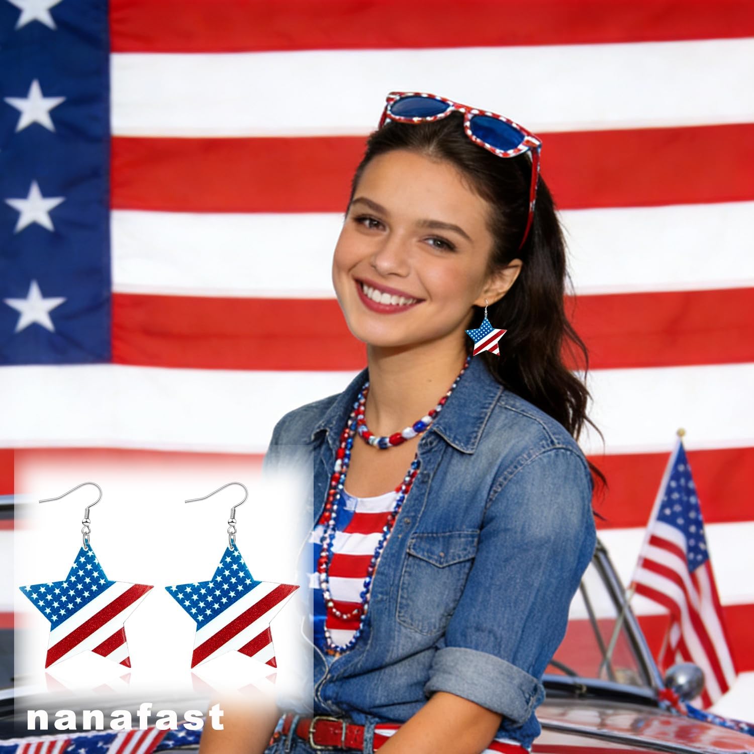 4th of July Earrings for Women - Red White Blue American Flag Earrings, Patriotic Fourth of July Accessories - Image 5
