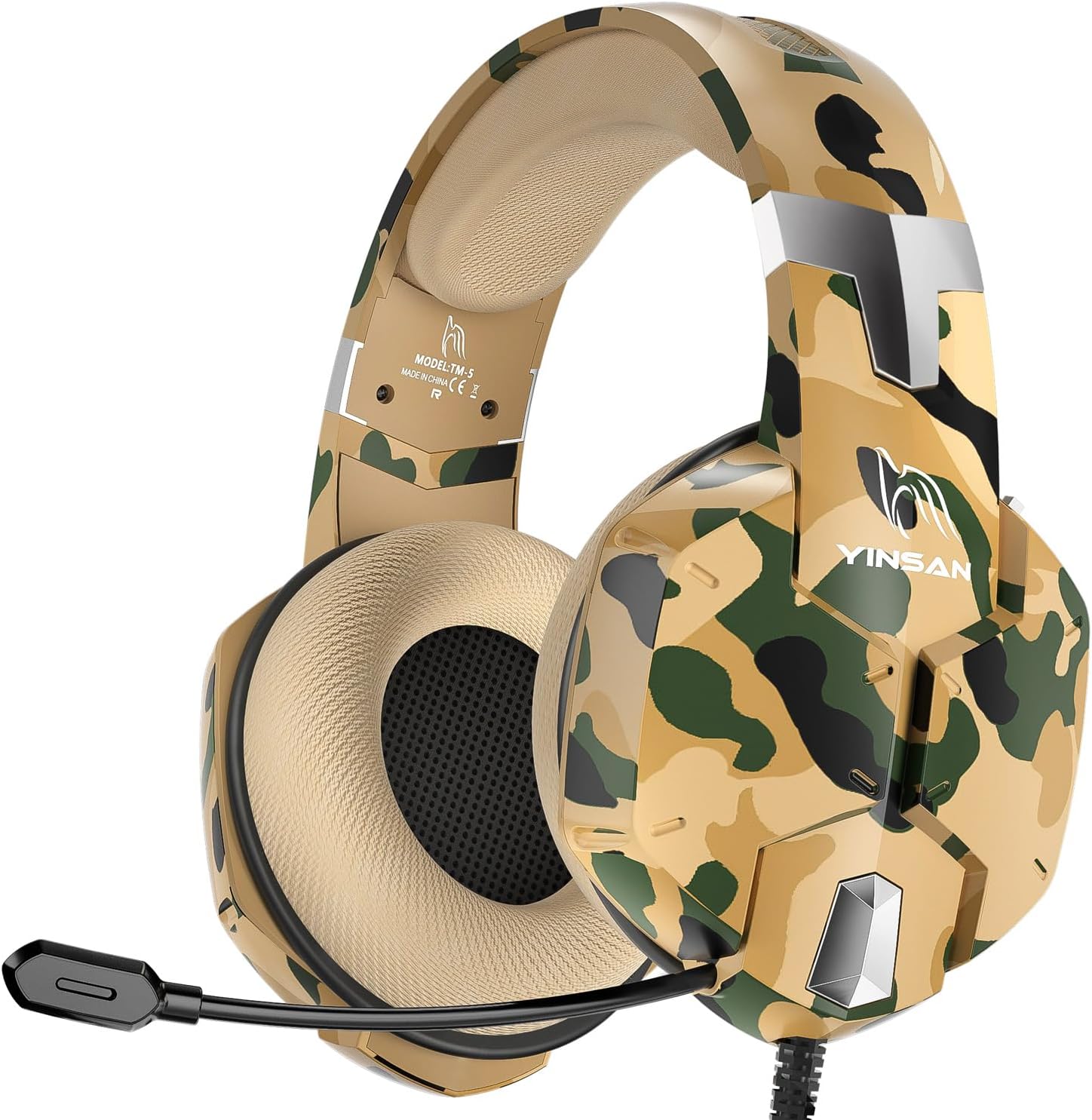 YINSAN Gaming Headset with Mic for PS5 PS4 Xbox One Nintendo Switch PC, Wired Camo Gaming Headphones with Stereo Surround Sound, Noise Cancelling Microphone & One-Key Mute Button
