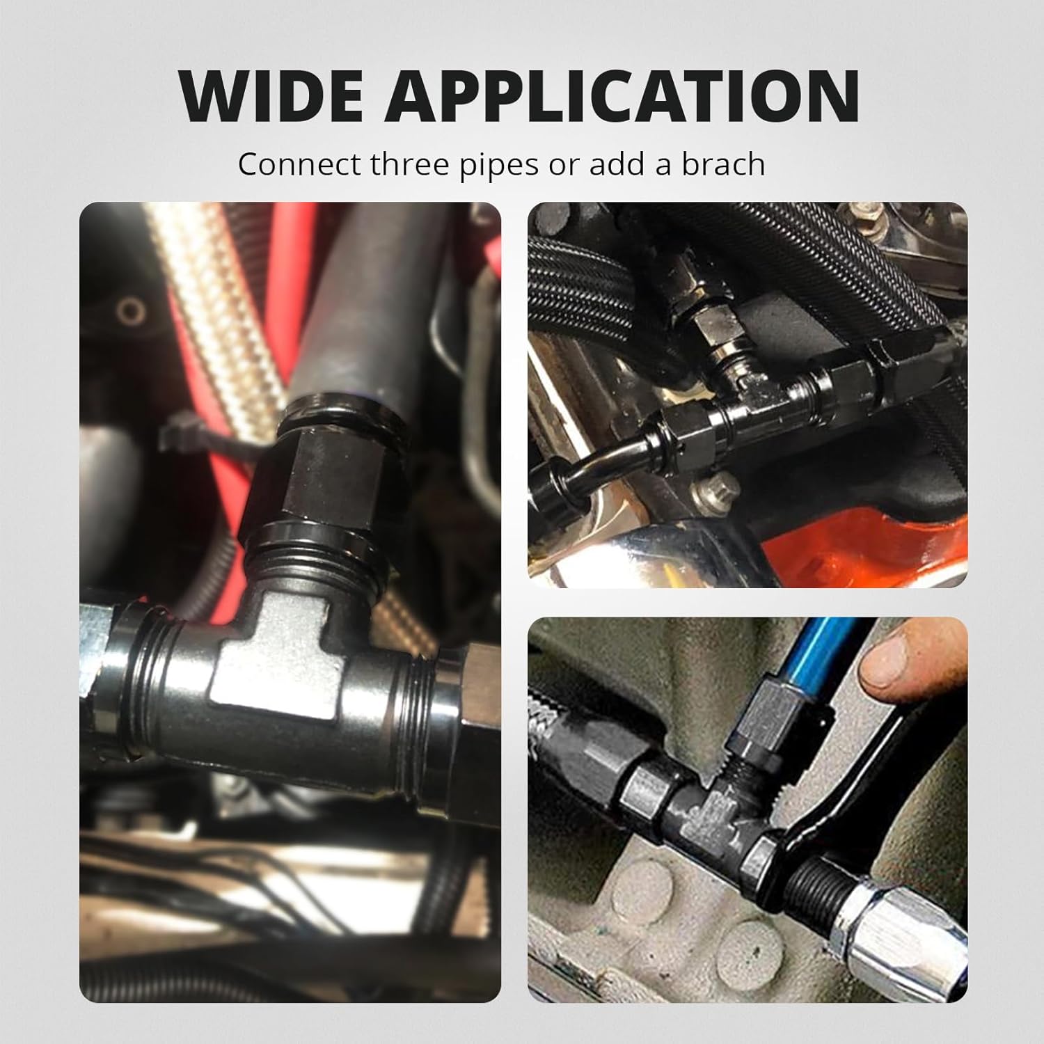 EVIL ENERGY 10AN Male Tee Fitting Adaptor with AN10 Female Swivel on Side Black 2PCS