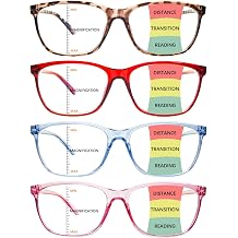 4 Pack Progressive Reading Glasses Women, Blue Light Blocking Oversized | 3-Zone Progressive Lenses, Lightweight Plastic Frames, Spring Hinges, Integrated Nose Pads, Reading And Computer Use