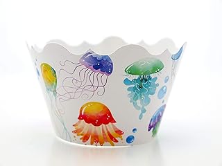 Jellyfish Party Supplies Cupcake Wrappers (12 Pack) - Pastel Mermaid Coral Reef