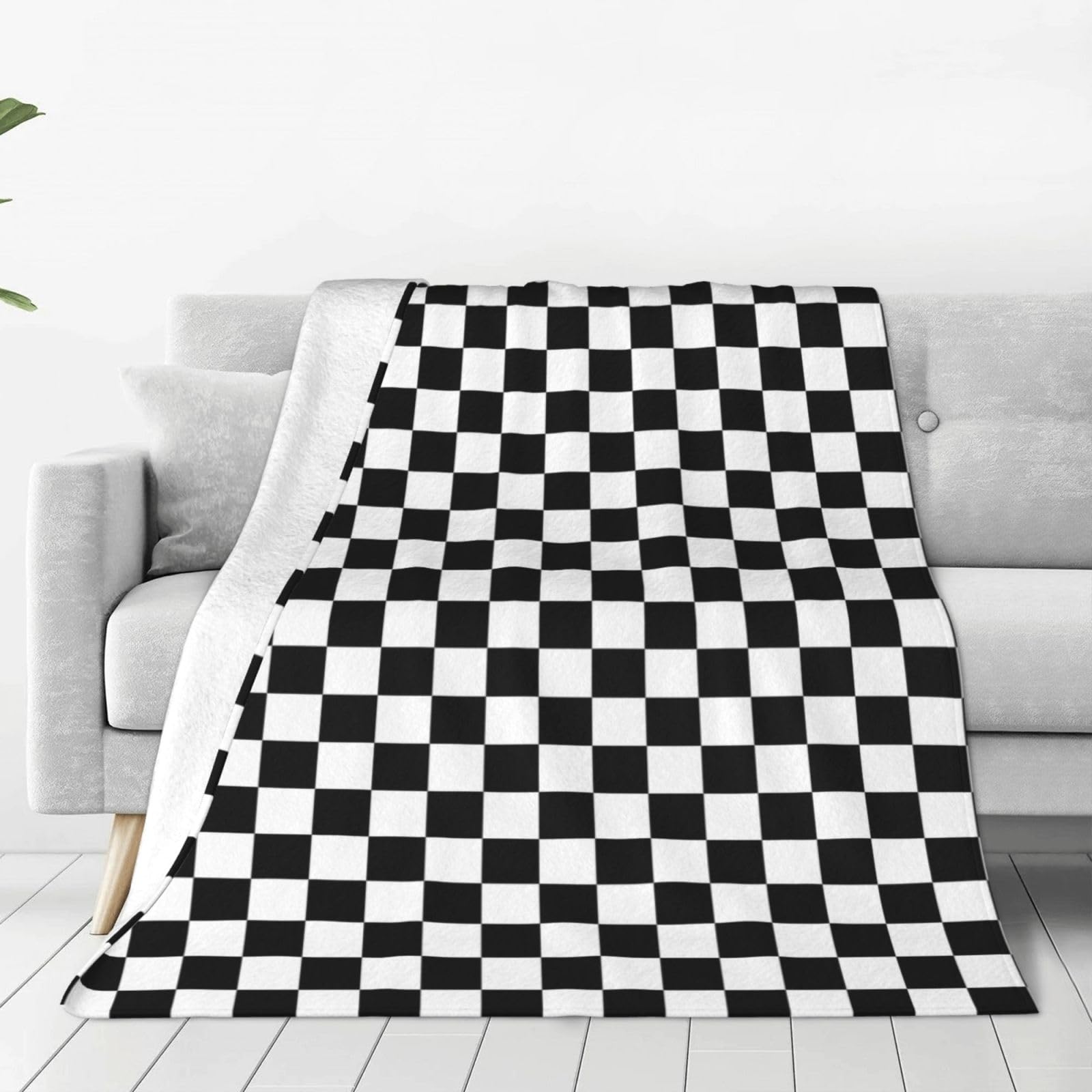 Wksgdsg Women's Black Anti-Pilling Flannel Blanket For Bed Sofa Camping, White Checkered King Size Blanket 80X60 Inch, Plush Warm Reversible Throw Blankets For Thick Fuzzy Cozy Bed Blankets For Adults, Gift