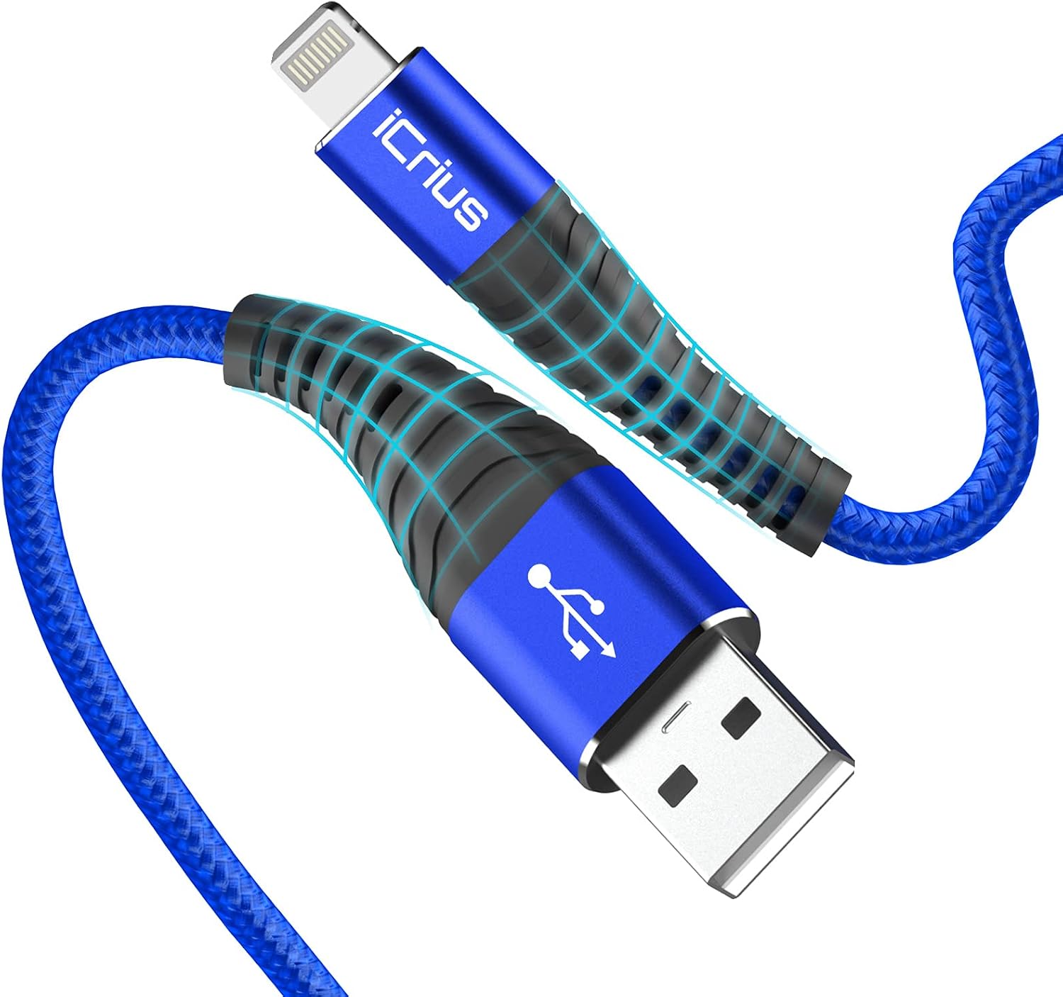 iCrius iPhone Charger, 3Pack 10FT MFi Certified Lightning Cable Nylon Braided High Speed USB Charging Cord Compatible with iPhone 12/Max/11Pro/11/XS/Max/XR/X/8/8P/7 and More (10FT, Blue)