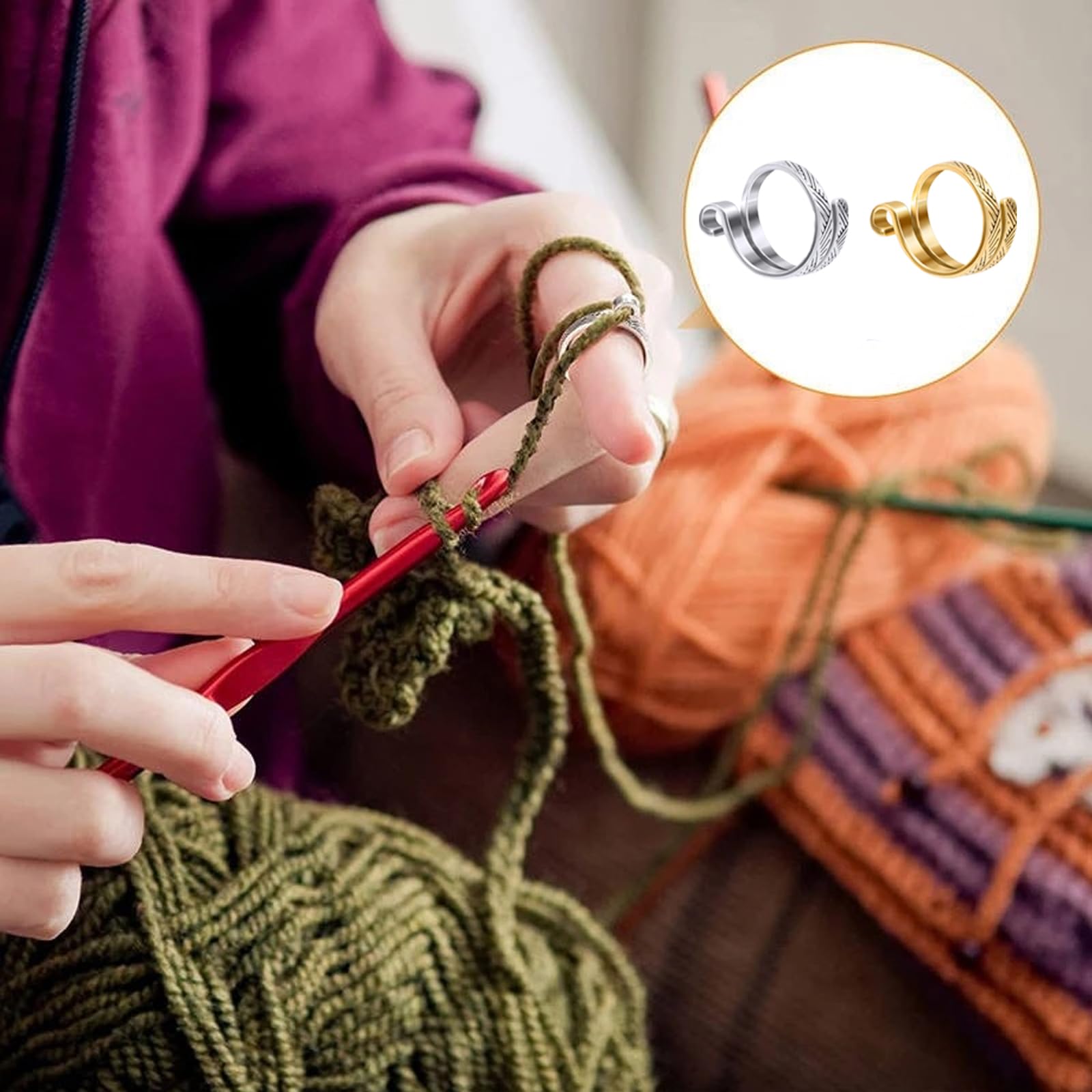 5 Pcs Crochet Ring, Adjustable Crochet Hook, Yarn Tension Rings for Finger Protection, Ideal for Knitting, Fashionable Crochet Accessories,Suitable for DIY Weaving 4