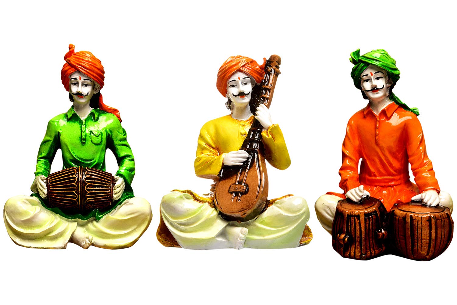 Karigaari India Polyresine Multicolor Set of 3 Villagers Musicians Men - Image 2 thumbnail