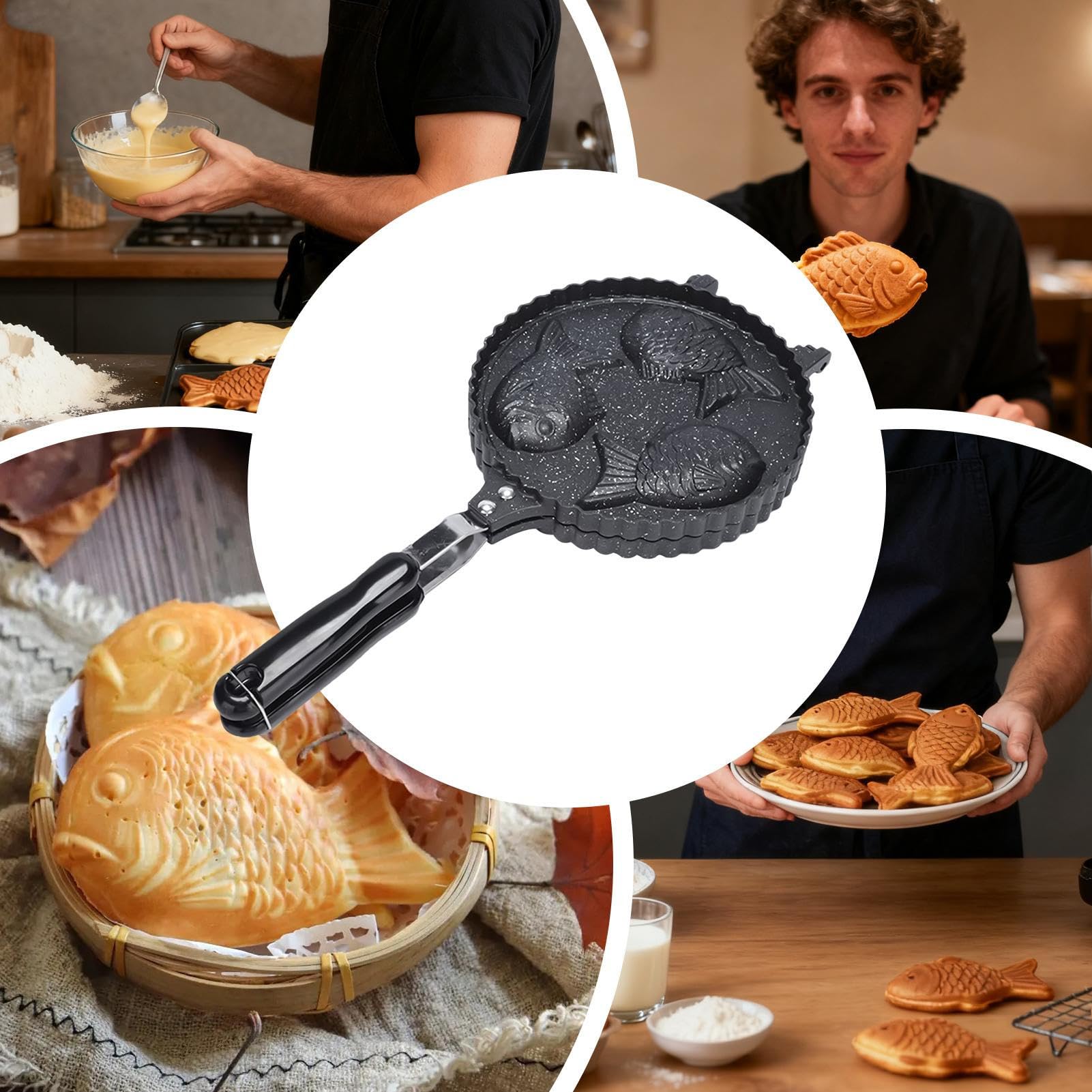 Taiyaki Pan - Teglia per torte a forma di pesce Taiyaki, 41 x 20 cm, antiaderente, in lega di alluminio, per colazione, casa e bancarelle di cibo, facile da pulire e riscaldare uniformemente